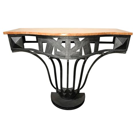 Art Deco Geometric Iron And Marble Console Sold Items Ironwork Art