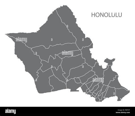 Honolulu Hawaii City Map With Neighborhoods Grey Illustration