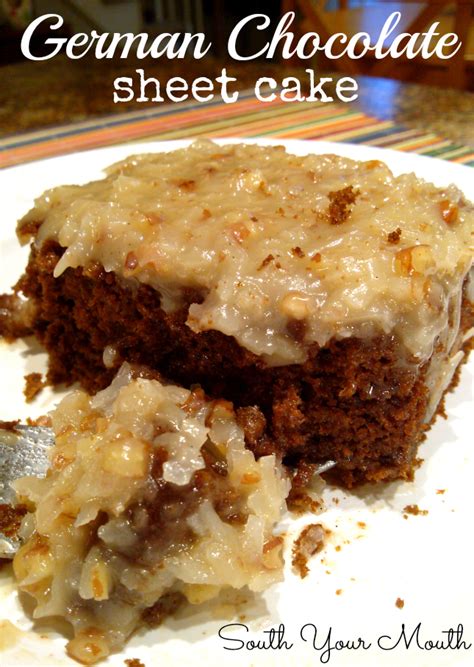 A german chocolate cake is an impressive looking cake. South Your Mouth: German Chocolate Sheet Cake