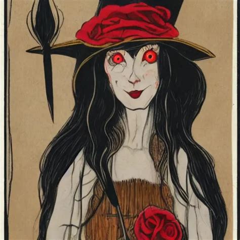 eight of spades menacing witch red eyes long blac
