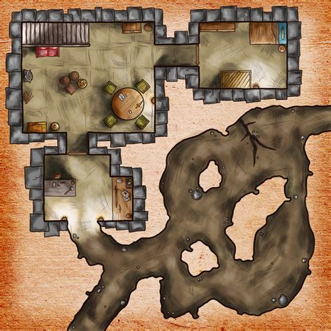 Battlemap Of A Basement Connected With A Tunnels Complex Adventure