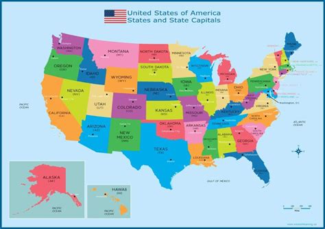 Póster Con Mapa Político De Los Estados Y Capitales De Estados Unidos