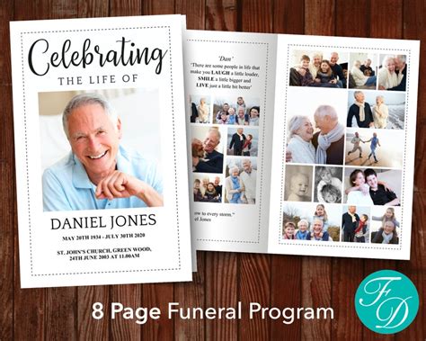 Funeral Program Template For Men With 8 Pages Celebration Of Etsy