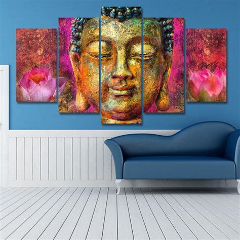 Colorful Buddha Religion 5 Panel Canvas Art Wall Decor Canvas Storm