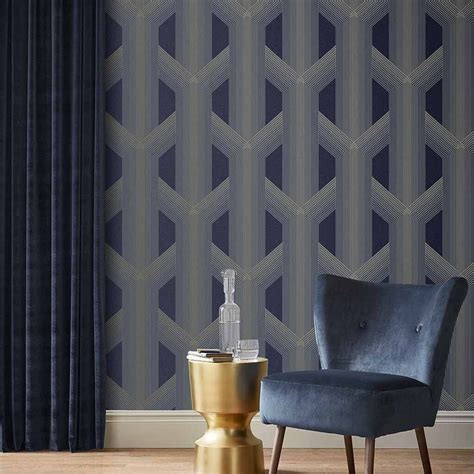 Lagom Geo Navy And Gold Wallpaper Blue Wallpaper Graham And Brown