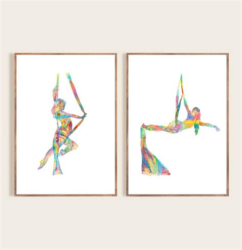 Set Of 2 Aerial Silky Art Silks Yoga Print Watercolor Painting Etsy
