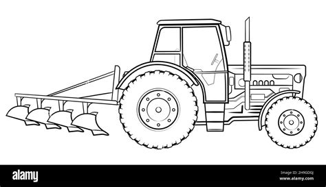 Tracteur Agricole Avec Charrue Illustration Vectorielle Dun Véhicule