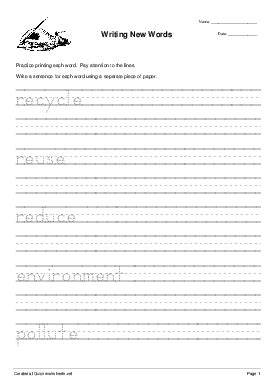 Writing New Words Handwriting Worksheet Quickworksheets