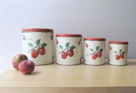 Red Apples Vintage Tin Canisters Decoware Canister Set Retro Etsy