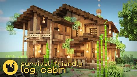 An Image Of A House In Minecraft With The Words Survival Friendly Log