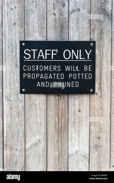 Funny Gardeners Staff Only Sign At Rhs Wisley Stock Photo 30864704