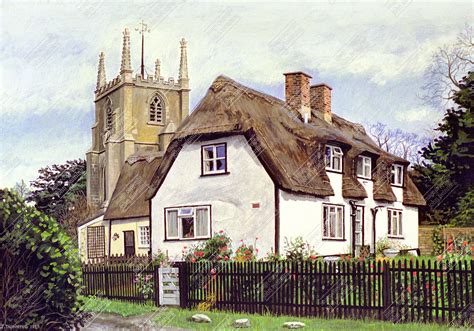 Elsworth village with parish church - John Twinning
