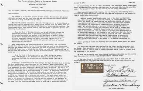 First Presidency Letter On Oral Sex Mormon Discussion By Bill Reel