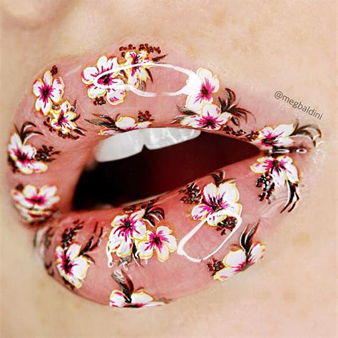 Amazing Beautiful Flower Pattern Nailart Show On Her Lips Designed By Megbaldini More