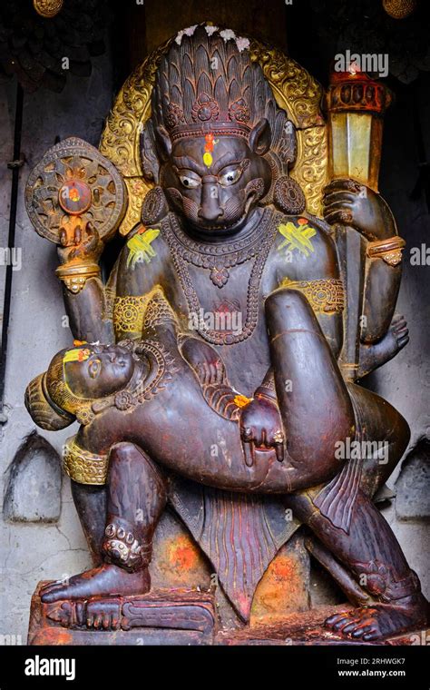 nepal kathmandu valley kathmandu durbar square narsingha stone statue demon great