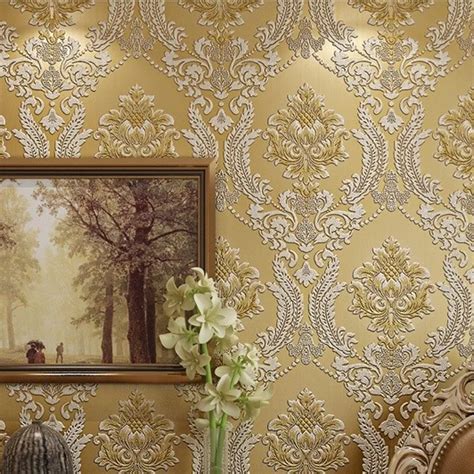 Beibehang Wall Paper Home Decor Background Wall Damask Wallpaper Golden