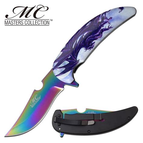 Spring Assist Folding Knife Rainbow Mirror Blade 4in Blade