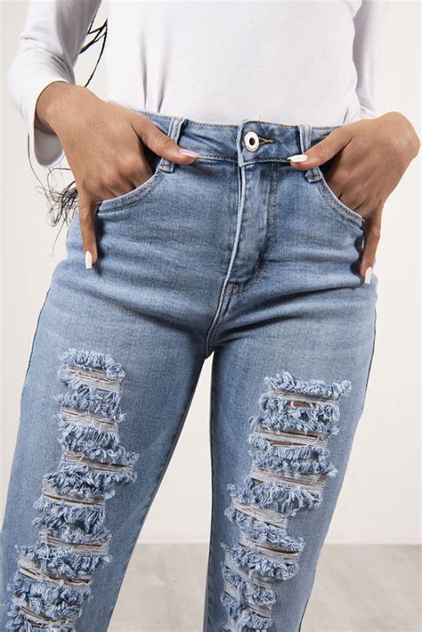 Wholesale Extreme Ripped High Waist Skinny Jeans
