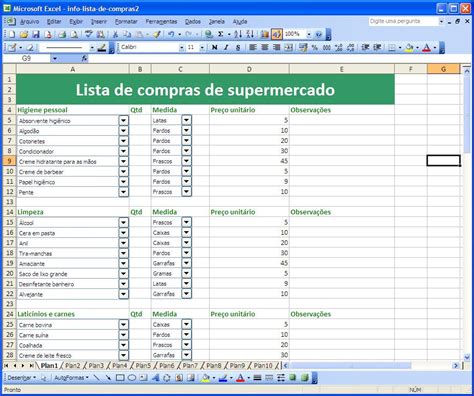 Lista De Compras Supermercado Completa Excel Medidas De Cajones De