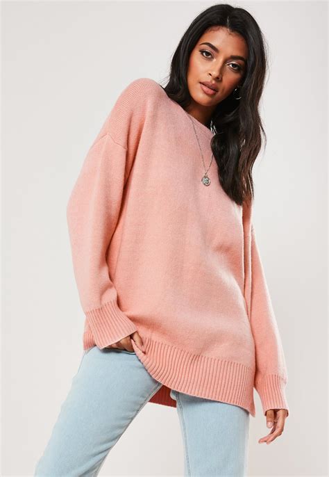 Pink Crew Neck Oversized Knitted Jumper | Missguided