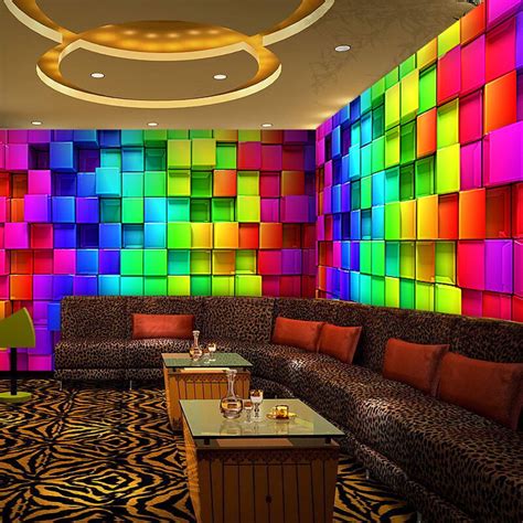 Custom 3d Stereoscopic Colorful Cube Plaid Murals