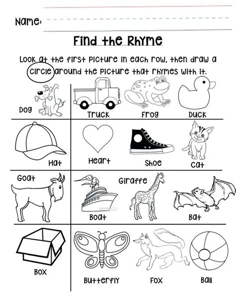 10 Printable Rhyming Worksheet For Kindergarten Kindergarten