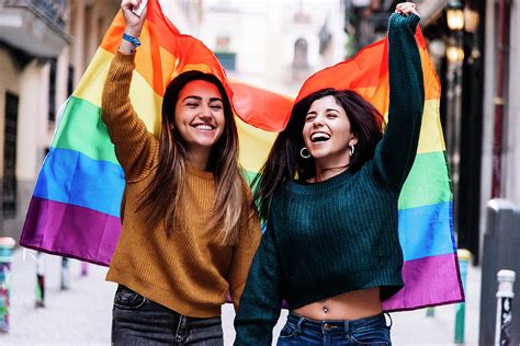 Lovely Lesbian Couple Celebrating Pride Day Lgbt Concept Photograph