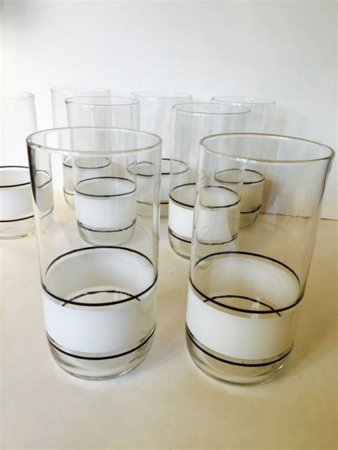 Vintage Hazel Atlas Beverage Glasses Set Of Tumblers With White Band