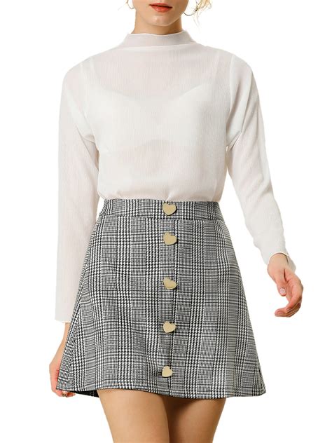 Womens Houndstooth Plaids High Waist A Line Mini Skirt