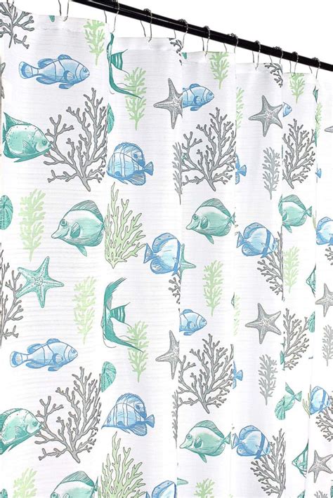 Deep Sea Fabric Shower Curtain Ocean Life Fish Theme Teal Blue Green