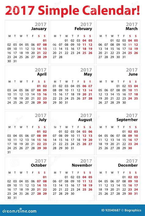 Very Simple 2017 Calendar Template Stock Vector Illustration Of June
