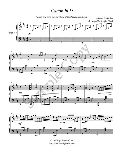 Canon in c major no. Free sheet music : Pachelbel, Johann - Canon in D (Piano solo)
