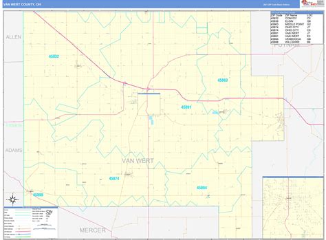 Van Wert County, OH Zip Code Wall Map Basic Style by MarketMAPS - MapSales