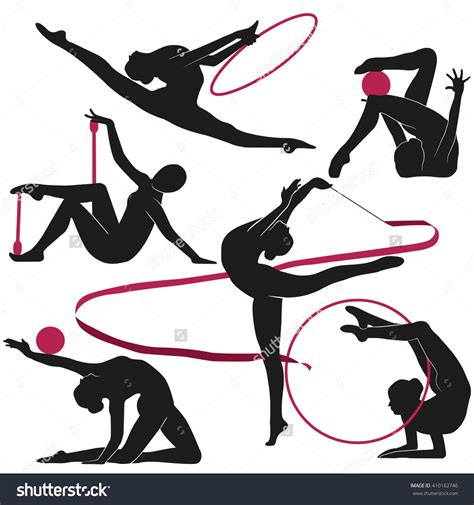 vector illustration of art of rhythmic gymnastics lifestyle icons set female silhouettes of