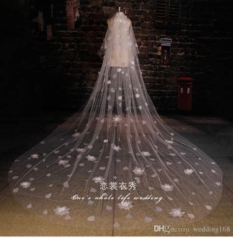 2015 New 100 Real Image Bridal Veils Tulle Long Cathedral Train Flower