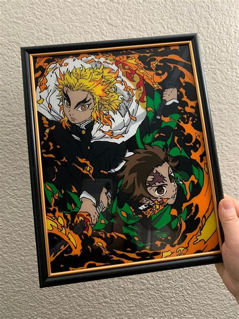 Anime Glass Painting Rengoku And Tanjiro Demon Slayer Internetsocietytg