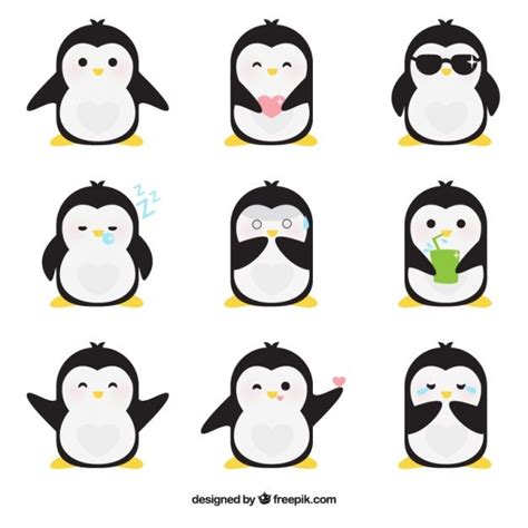Flache Emoticons Von Fantastischen Pinguin Penguin Art Penguins