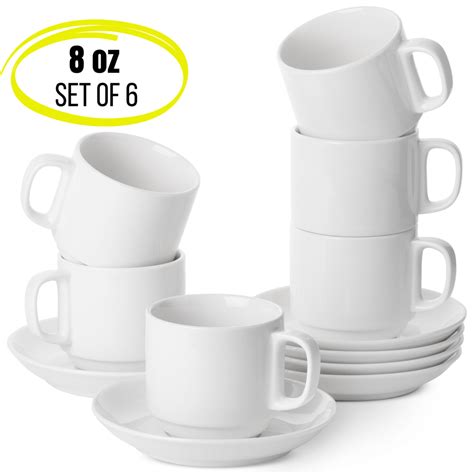 Btat White Stackable Tea Cups And Saucers Set Of Oz Btat