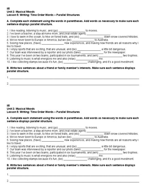 Instant access to free material. Writing Parallel Structures Worksheet