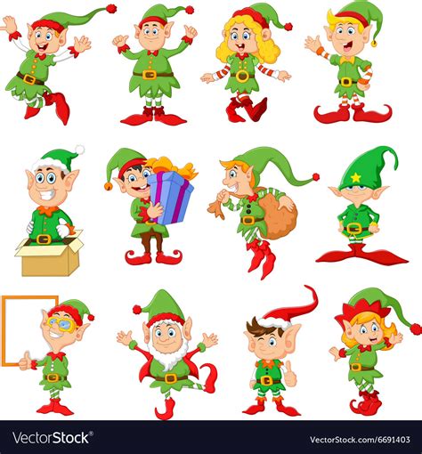 Many Elfs Cartoon Royalty Free Vector Image Vectorstock