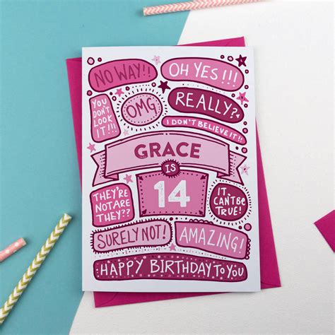 14th Omg Birthday Personalised Illustrated Card By A Is For Alphabet
