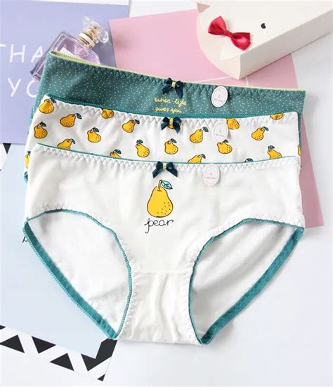 Lady Briefs Lovely Fruit Cartoon Cotton Quality Underwear String Thong Culotte Femme Bragas