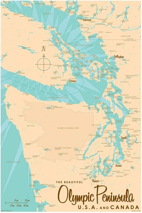 Olympic Peninsula Map Giclee Art Print Poster From