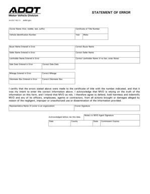 Adot Statement Of Error Fill And Sign Printable Template Online