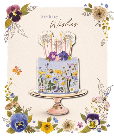 Birthday Wishes Wildflower Cake Embellished Birthday Greeting Card Cards