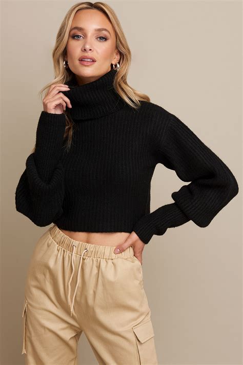 Na Kd High Neck Cropped Sweater Black Modesens In Cropped