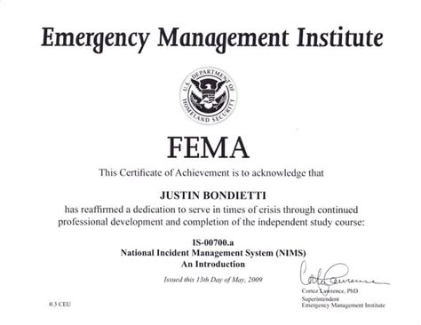 Fema Ics 700 Certificate Ppt