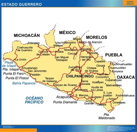 Mapa Estado Guerrero Mapas Para México Usa Y Canada De Pared Murales