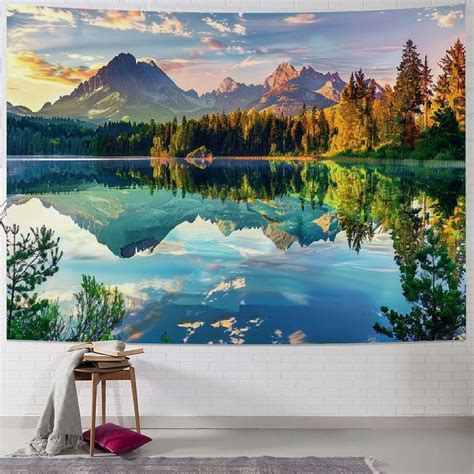 ONETECH Lake Mountain Scenery Tapestry Wall Hanging Nature Forest