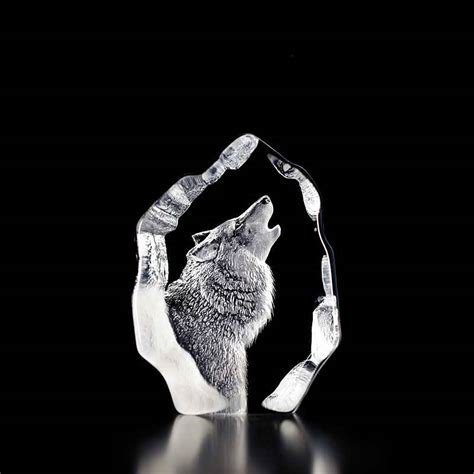 Howling Wolf Figurine Crystal Mats Jonasson Crystal All Products